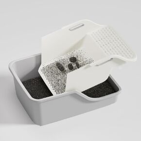 Semi Enclosed Cat Litter Box High Side, XL Large Sifting Litter Box with Sand Filter Shovel Cat Litter Tray Easy Clean