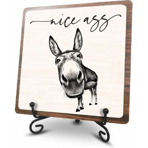 5"X5" Wooden Sign Gift -Funny Donkey Wooden Plaque, Bathroom Shelf Combined Wood Sign, Desk Decor, Home Office Bathroom Decoration & Gifts - A06