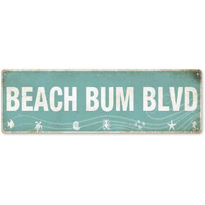 Beach Bum BLVD Sign Vintage Tin Sign Rusty Metal Sign Beach Decor Wall Art 16x4 Inch
