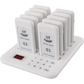 Restaurant Pager System, 10 Wireless Pagers, Touch Keyboard Calling Customers Waiting Beepers with Vibration Flash and Buzzer for Queue in Food Trucks Churches Bar Shop Hotels Eatery
