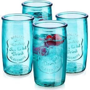 Glaver's Drinking Glasses – Set of 4 Authentic Mason Vintage Glassware – Clear Glass Tumblers for Cocktails, Water, Juice – Embossed Vintage Drinking Glasses (Highball 18 oz 7983)