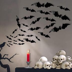 88 Pcs Halloween Decorations Indoor PVC 3D Scary Bats Wall Decor 4 Sizes DIY Halloween Bat Decoration Stickers for Home Decor Bathroom Indoor Party Supplies