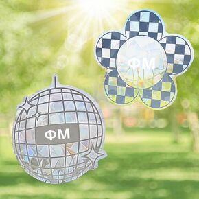 Sorority Shop Phi Mu Suncatcher Decal Stickers- Set of 2: Flower and Disco Ball Designs, Officially Licensed Phi Mu Sorority Window Sticker