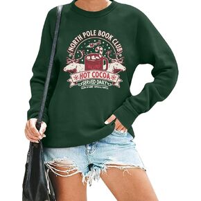 ALLTB Merry Christmas Sweatshirt Women Book Lover Pullover Bookish Christmas Crewneck Letter Graphic Top
