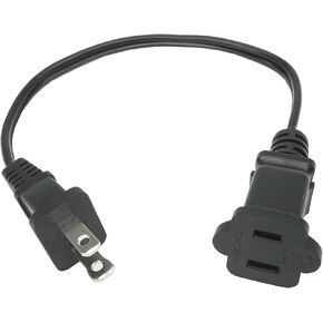 15 Foot Extension Cord, Black Two Prong Power Extension Cord, US AC 18AWG Indoor Male and Female Power Cable for NEMA 1-15P to NEMA 1-15R, Ideal for Holiday Lights, Home Appliance