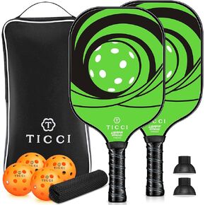 TICCI Pickleball Paddle, USAPA Approved Premium Fiberglass Pickleball Set of 2 Rackets with 4 Pickleballs, 1 Mesh Bag, 2 Ball Retriever & 1 Portable Carry Bag for Beginners and Professional Players
