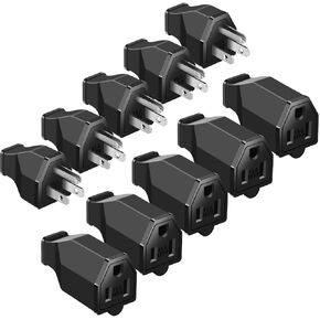 Treela 5 Sets Extension Cord Plug Replacement Extension Cord Ends 125V 15A 2 Pole 3 Wire Male Plug and Female Connector Straight Plug Replacement NEMA 5-15r 1875w
