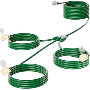 42FT Outdoor Extension Cord with Multiple Outlets, 1 to 3 Cord Splitter, Extension Cord Outdoor 30 FT End-to-End (42 FT Total), 16/3C SJTW Weatherproof Power Cord for Halloween Christmas, ETL