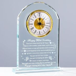 90th Birthday Clock Gifts for Women Men, Birthday Gifts Glass Clock Gifts for 90 Years Old (Battery not Included (90th Birthday)