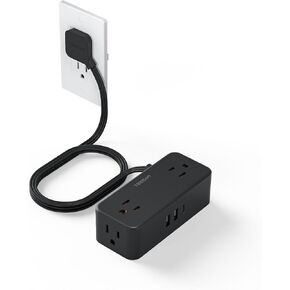 Flat Plug Extension cord 5 FT, TESSAN Surge Protector Power Strip with 4 AC Outlets 3 USB Ports(2 USB C), 900 Joules Protection, Suitable for Home Office Dorm, Desk Organizers and Accessories