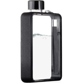 Flat Water Bottle, Portable A5 Water Bottle, 13oz Flat Travel Flask for Camping Fitness Gym (White)