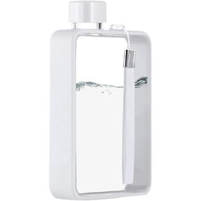 Flat Water Bottle, Portable A5 Water Bottle, 13oz Flat Travel Flask for Camping Fitness Gym (White)
