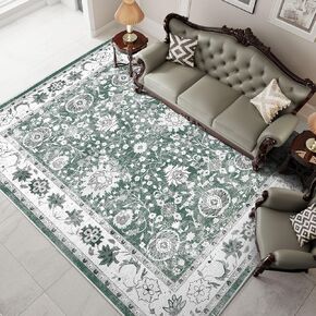 Vamcheer Area Rugs for Living Room - 5’x7’ Washable Area Rug for Bedroom Dining Room Kitchen Indoor Rugs, Soft Machine Washable Vintage Carpet, Blue
