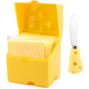 Tookie Sliced Cheese Storage Container, Cute Butter Block Fridge Refrigerator Cheese Keeper with Flip Lid and Butter Cutter, Slice Holder Airtight Cheese Box for Kitchen(Yellow)