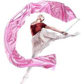 98" Dance Streamer with Scalable Rod, Gymnastics Dance Ribbon Artistic Twirling Ribbon, Church Worship Adoration Dance Banner for Dancer and Church Liturgical Praise (Pink)