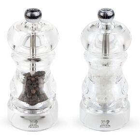 Peugeot - Nancy Manual Salt and Pepper Mill Set - Transparent Adjustable Grinders - Acrylic, Clear, 4.7 Inches