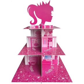 Pink Princess Cupcake Stand 3-Tiered Pink Dessert Table Displays Pink Centerpieces for Girls Birthday Party Decorations Princess Baby Shower Table Decorations