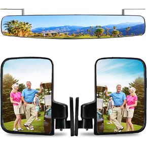 Roykaw Golf Cart Mirrors Rear view Folding Side Mirrors Compatible with Club Car EZGO Yamaha Combo Pack