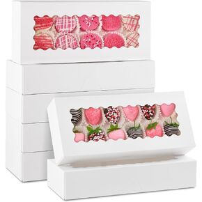 30 Pack Auto Pop-up Cookie Boxes with Window, 12.5" x 8" x 2.5" White Bakery Boxes, Chocolate Covered Strawberries Boxes Treat Boxes for Sugar Cookies, Desserts, Cake Pops, Donuts