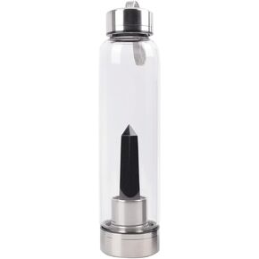 Clear Quartz Crystal Water Bottle, Stainless Steel Glass White Gemstone Obelisk Wand Energy Cup Sports Cup, Natural Wellness Healing 550ml