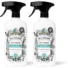 Pet-Pourri Pawsitively Fresh Pet Odor Freshener Bundle - 16 Fl Oz Air + Fabric Odor Freshener Spray and 7.5 Oz Pet Odor Freshener Candle – Jasmine, Fresh Air and Pear