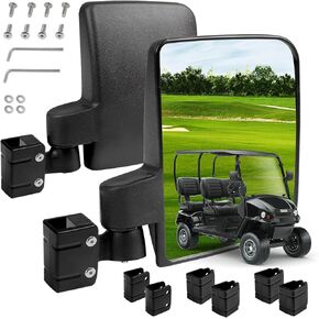 Golf Cart Mirrors Side No Drilling, Universal Fit 0.75"-1.25 Square Rail Large Rear View Golf Cart Mirrors Adjustable 180 Degree HD Glass Compatible with EZGO, Club Car, Yamaha Golf Cart
