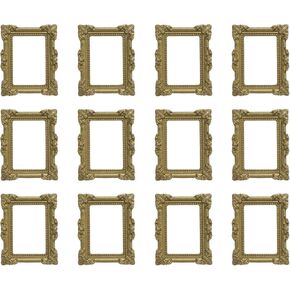 uxcell 12Pcs Vintage Resin Picture Frame Rectangle Retro Wall Hanging Photo Frame for DIY Accessories Home Wall Decoration, Gold Tone