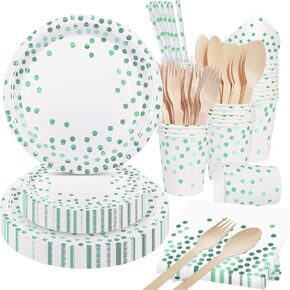 Dn Dennov 168PCS Pink and Gold-Pastel Party Supplies, Severs 24 Disposable Party Dinnerware Include Paper Party Plates,Cups,Napkins,Straw,Wooden Fork Spoon for Wedding,Christmas(Trompe l'oeil Gold)