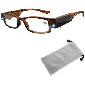 Led Readers for Men and Women Magnifying Glasses with Light Reading Glasses With Light Led Magnifier Eyeglasses Nighttime Reader Compact Full Frame Eyewear Unisex Lighted Eye Glasses,+2.0