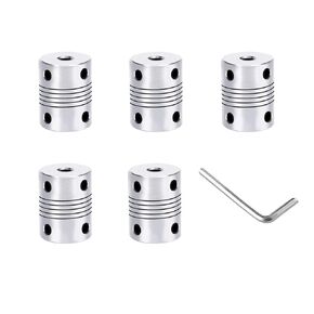 5 Pieces 3D Printer Aluminum Alloy Flexible Shaft Coupling 5 mm to 8 mm, Stepper Motor Shaft Coupler with 2 mm Hexagon Wrench