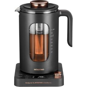 Electric Tea Kettle, INTASTING Glass Electric Kettle with tea Infuser and Precise knob temperature control, 1200W Fast Heating, BPA-Free, Easy to Clean, for Tea and coffee, Dark Grey