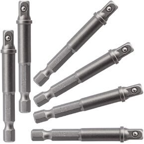 OIIKI 6 PCS 1/4 inch Square Socket Adapter Bits, 1/4 to 1/4 Impact Driver Power Bit Set, Socket Adapter Drill Bit for Automotive DIY-1/4 Hex Shank