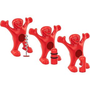 Happy Man Bottle Stopper, Corkscrew and Bottle Opener Set of 3