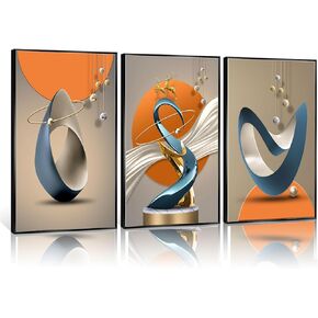 3 Pcs Modern Abstract Canvas Wall art Golden Deer Luxury Foil Lines Paintings Pictures Wall Decor White Blue orange color Grey posters Prints for Living Room Bedroom Office Home Decoration