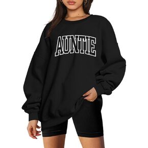 سويت شيرت نسائي كبير الحجم مطبوع عليه Auntie، مقاس فضفاض، سويت شيرت قطني برقبة دائرية وأكمام طويلة