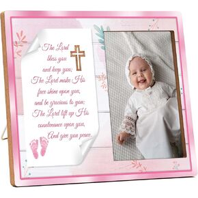 Baptism Gifts Frame for Girl, the Lord Bless You Baptism Picture Frames, Pink Baby Dedication Gifts Photo Frames for Girls, Baby Girl Baptismal Gift Frame, Baby's Christening Gifts Favors -A07