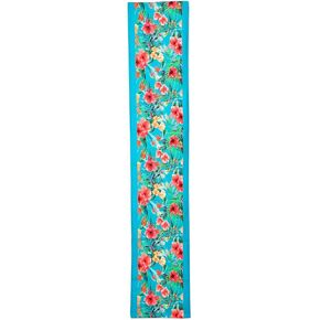NOVICA Artisan Handmade Cotton Table Runner Turquoise Blue with Floral Pattern Multicolor India Tableware Linens Patternedprinted [74in L x 14.25in W] 'Floral Greetings'