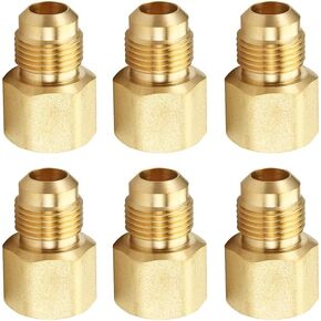 HQMPC Brass Gas Connector Gas Fitting Brass Flare Fitting Brass Tube Fitting Coupling 1/2"Flare*1/2"NPT 6Pcs
