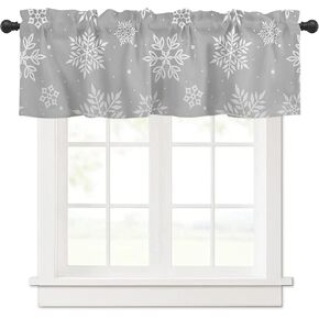Christmas Red Balls Valances for Windows with Rod Pocket, Xmas Snowflake Curtains Valances Window Treatment, Black White Plaid Merry Christmas Valance Kitchen Curtains for Living Room Bedroom 54"x18"