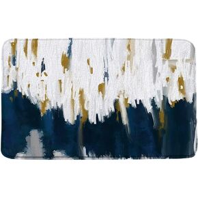 Navy Blue Gold Bath Mat Abstract Brush Strokes Oil Painting Watercolor Striped Ombre Modern Blue White Bathroom Microfiber Memory Foam Bathroom Rug Doormat Kitchen Toilet Floor Rug
