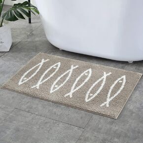Bathroom Rug Gray Bath Mat, Ultra Soft and Water Absorbent Bath Carpet, Machine Washable Quick Dry Shaggy Shower Carpet Rug for Bathroom, Tub and Shower, 20"x32", Gray-Brown Fish