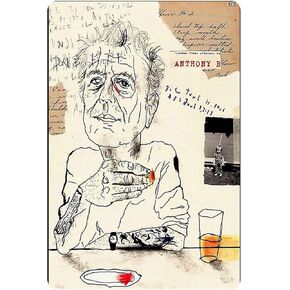 Tin Sign, Retro Pictorial Wall Art Of Anthony Bourdain Drinking Red Wine, Metal Coffee Tin Sign, Restaurant, Garage, Bar Wall Decoration 12x16 Inch