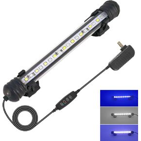 LED Aquarium Lights, Fish Tank Lights Underwater Timer Auto On/Off Submersible White Blue LED Aquarium Light Bar IP68 Waterproof 3 Lighting Modes Dimmable for Fish Tank, 15 Inch
