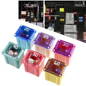 6 PCS Car Cigarette Lighter Fan Fuse Kit, 20A 25A 30A 40A 50A 60A Six Specifications 32V Color Coded Square Blade Fuse, Universal Portable Car Truck Multi-Function Fuse (Multicolored)