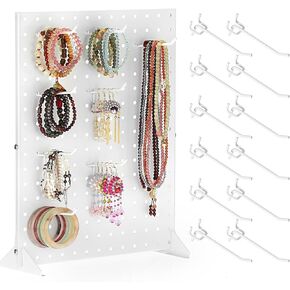 حامل عرض Pegboard محمول، حامل عرض مجوهرات Pegboard معدني قوي، حامل عرض مجوهرات Pegboard على سطح الطاولة مع 12 خطافًا للبوتيك، ومتاجر البيع بالتجزئة، وأحداث البائعين 17 بوصة × 13 بوصة، أسود in Kuwait