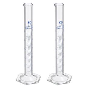 PATIKIL 100ml Graduated Cylinder, 2Pcs 3.3 Borosilicate Glass Measuring Cylinder Hex Base for Lab Experiment, Clear