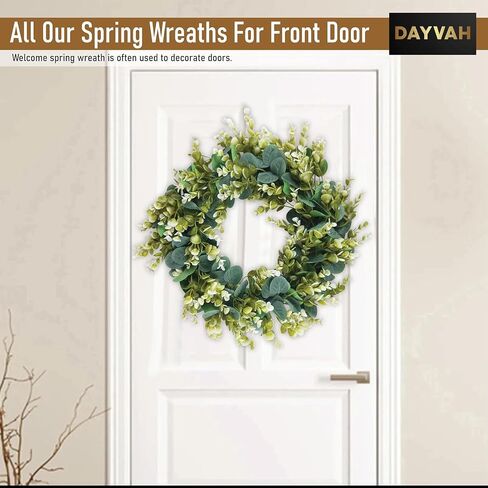 Artificial Eucalyptus Wreath with Welcome Sign 18 Inch Front Door Greenery Wreath for Spring, Summer, Fall, All Seasons Large Size Polytype Leaves Wreath for Farmhouse Garden Décor in Saudi Arabia