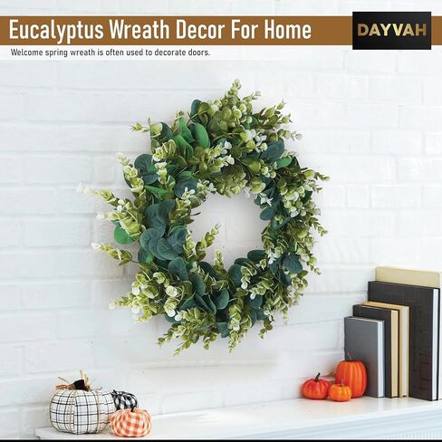 Artificial Eucalyptus Wreath with Welcome Sign 18 Inch Front Door Greenery Wreath for Spring, Summer, Fall, All Seasons Large Size Polytype Leaves Wreath for Farmhouse Garden Décor in Saudi Arabia