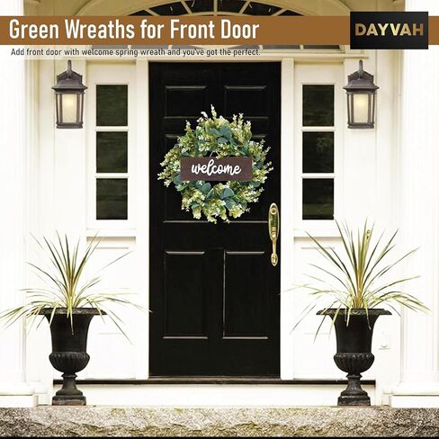Artificial Eucalyptus Wreath with Welcome Sign 18 Inch Front Door Greenery Wreath for Spring, Summer, Fall, All Seasons Large Size Polytype Leaves Wreath for Farmhouse Garden Décor in Saudi Arabia