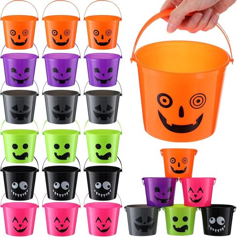 Jenaai 24 Pcs Halloween Plastic Buckets for Kids 5.71 x 4.53 x 4.53 Inch Halloween Trick or Treat Buckets Jack O Lantern Candy Basket Pumpkin Pail with Handle for Halloween Party Favor Supplies in Saudi Arabia